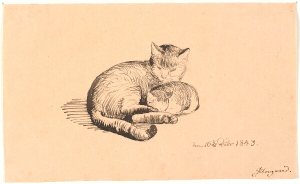 P.C. Skovgaard, Liggende kat med sin killing.
