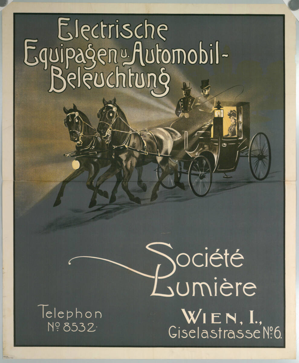 Anonym, Electrische Equipagen u. Automobil-Beleuchtung; Société Lumière, WIEN, I., Giselastrasse No. 6