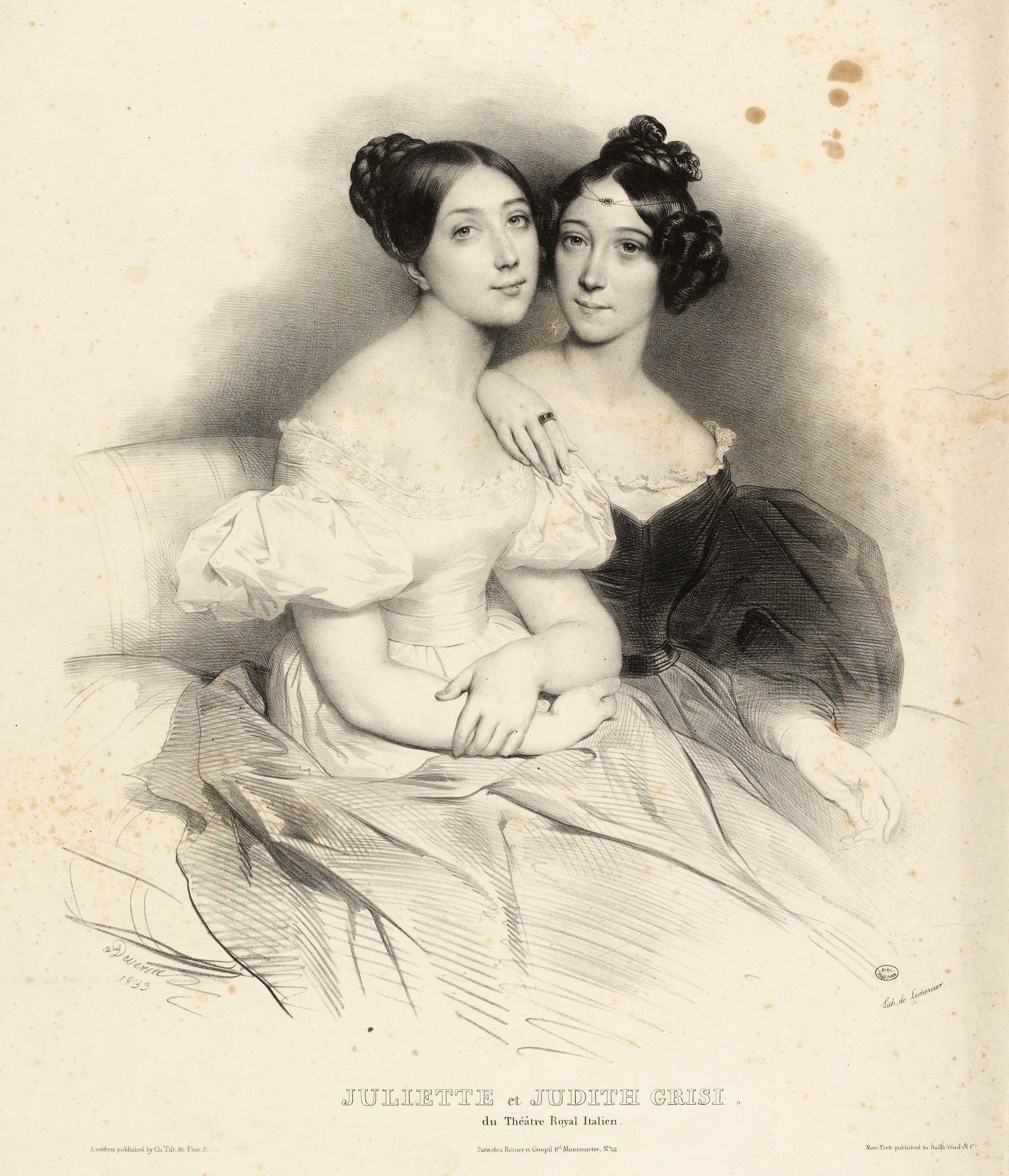 Achille Devéria, Portrait de Juliette Grisi (1811-1869) et et Judith Grisi (1805-1840), actrices du Théâtre Italien