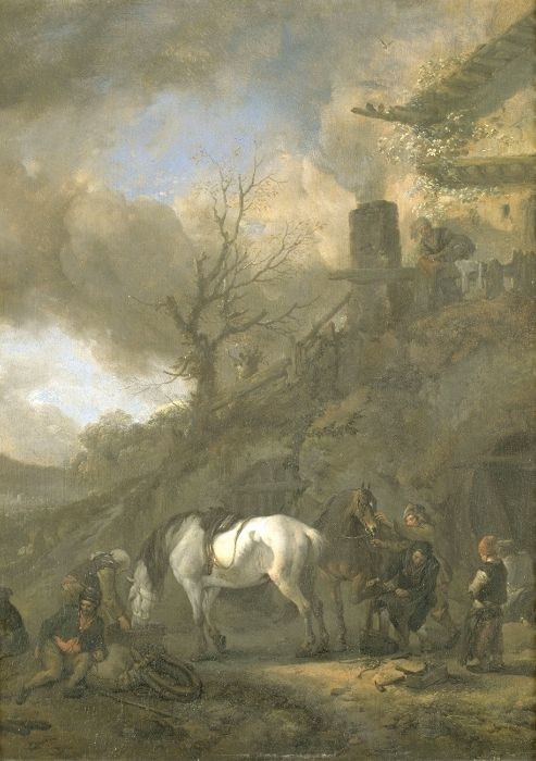 Philips Wouwerman, A horse at a smithy