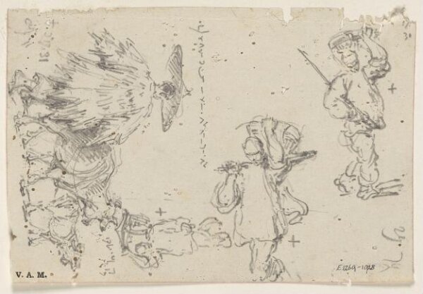 George Chinnery, Chinese porters, and a figure in rainwear with a cow and calf