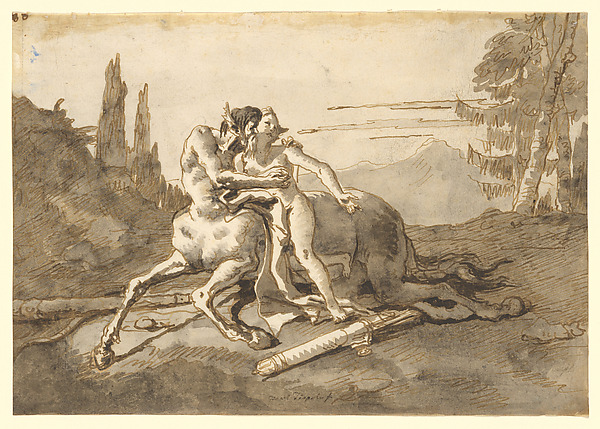 Giovanni Domenico Tiepolo, Centaur Embracing Nymph in a Wild Landscape
