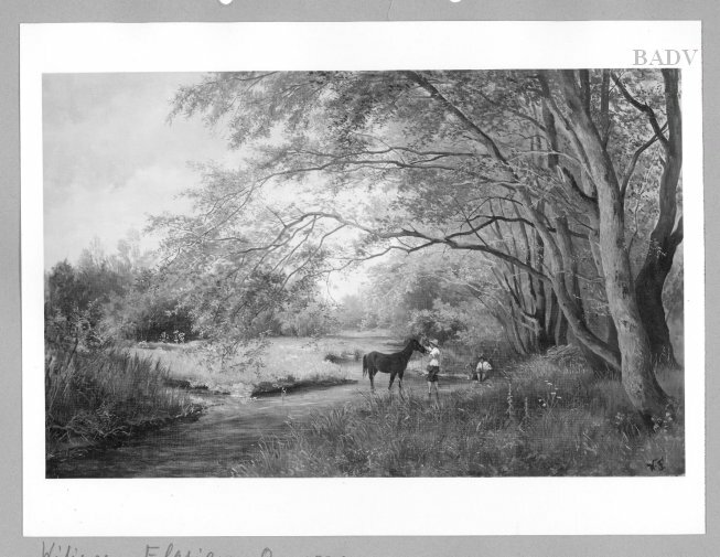 Olga Wisinger-Florian, Gartenlandschaft mit Pferd und Knaben