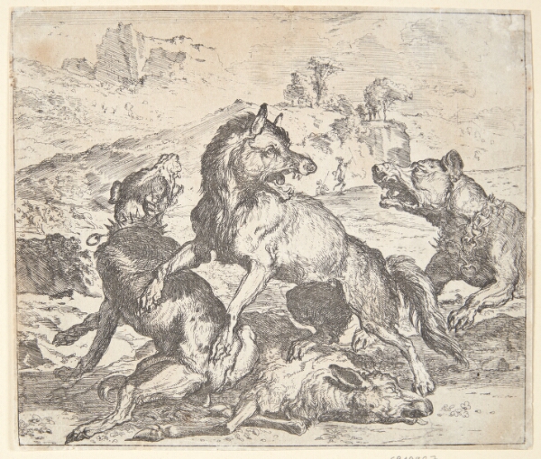 Abraham Hondius, Ulv angrebet af to hunde