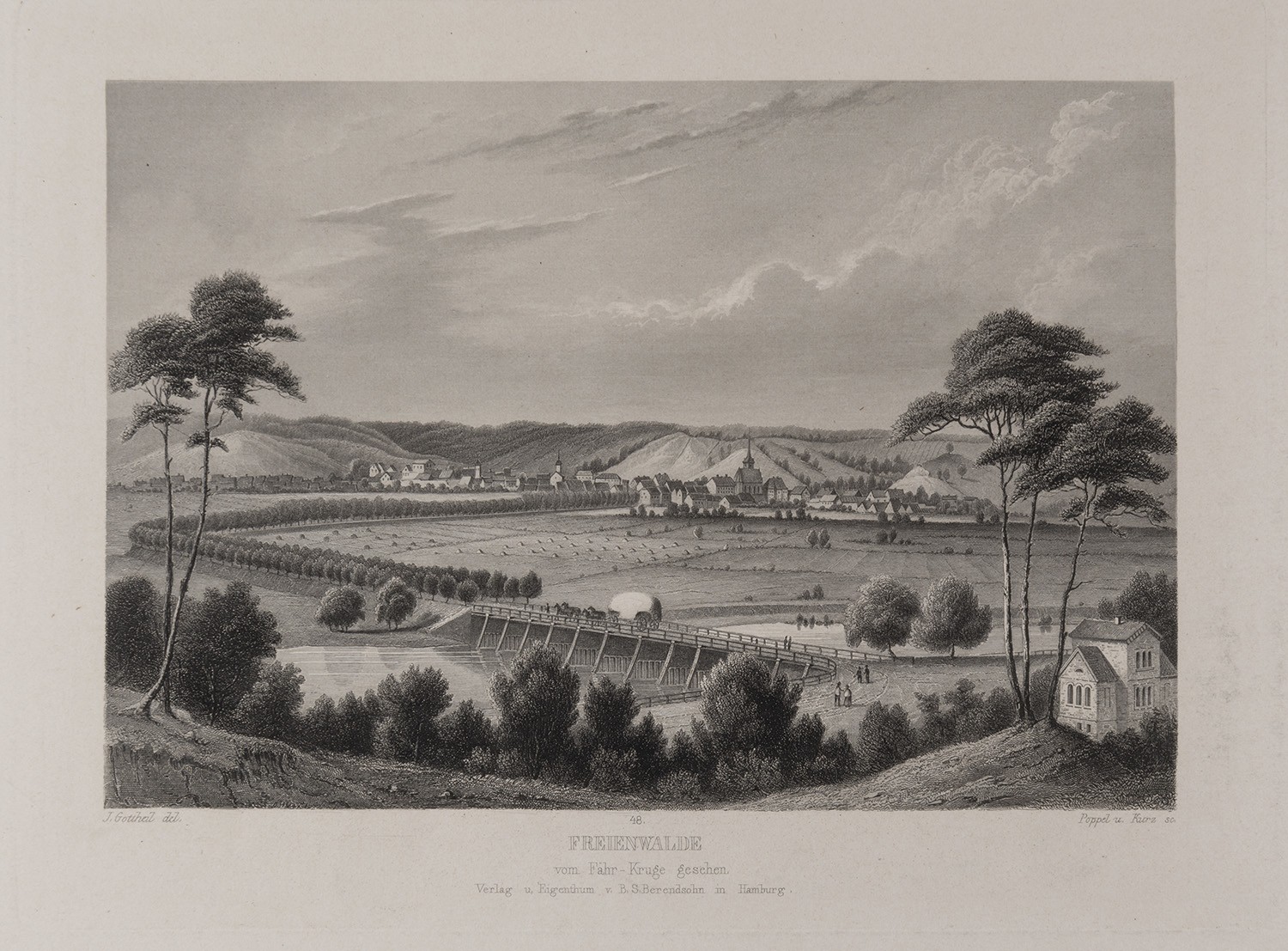 B. S. Berendsohn (Hamburg), Bad Freienwalde/Oder: Stadt von Nordosten aus der Ferne (Brandenburgisches Album, Blatt 48)