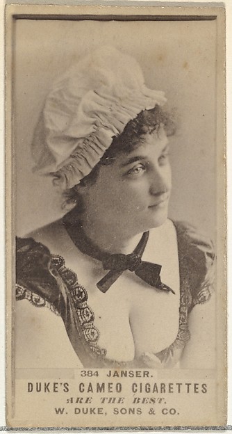 W. Duke, Sons & Co., Card Number 384, Miss Janser, from the Actors and Actresses series (N145-5) issued by Duke Sons & Co. to promote Cameo Cigarettes