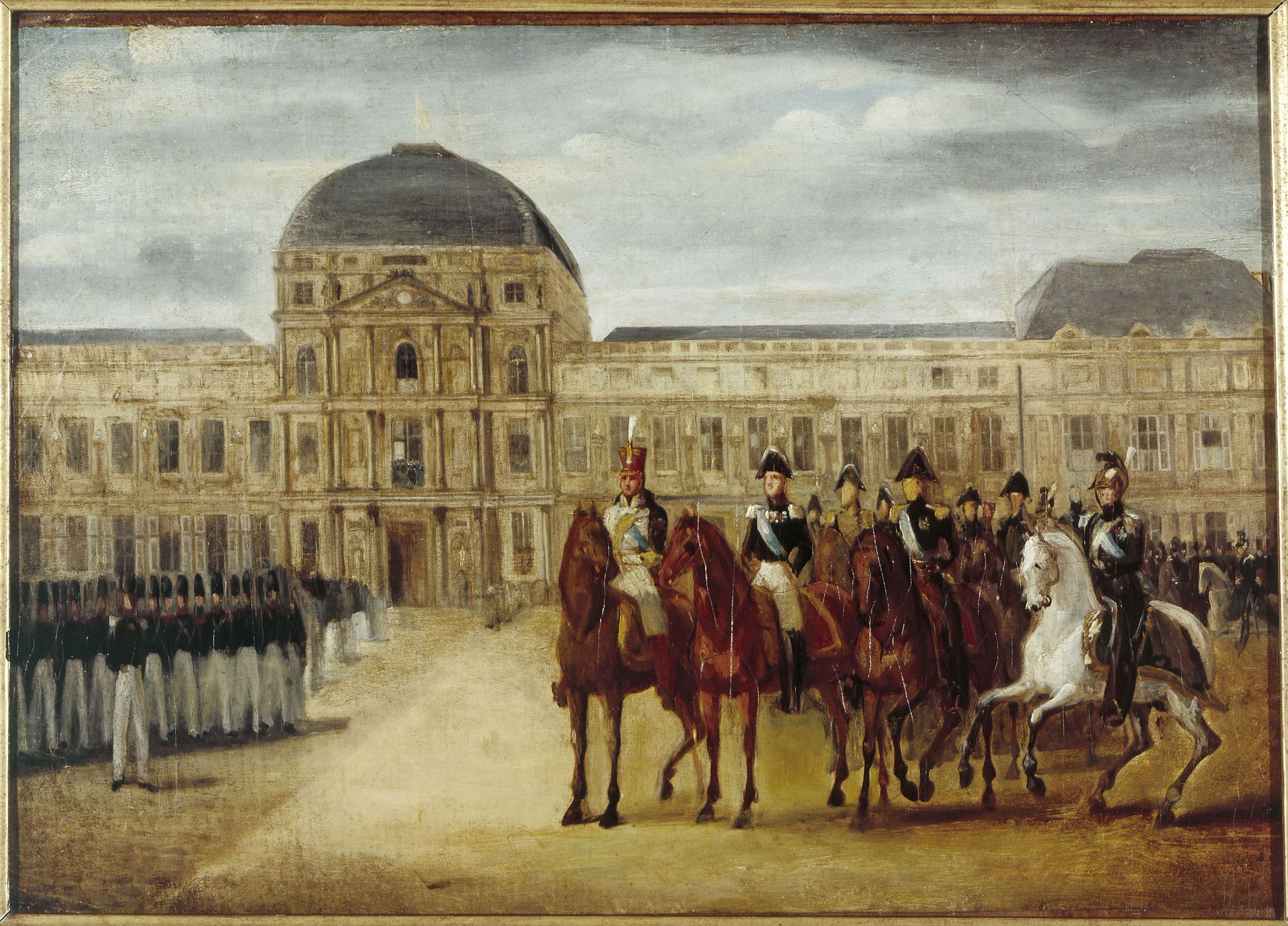 Anonyme, Revue passée devant le château des Tuileries, vers 1820