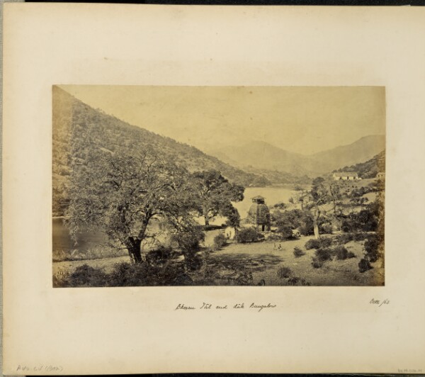Samuel Bourne, Bheem Tal; Picturesque View of Trees, Temple and the Lake