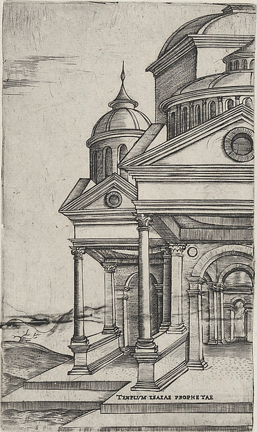 Anonymous, Italian, 16th century, Tenplum Isaiae Prophetae, from a series depicting (reconstructed) buildings from Roman antiquity