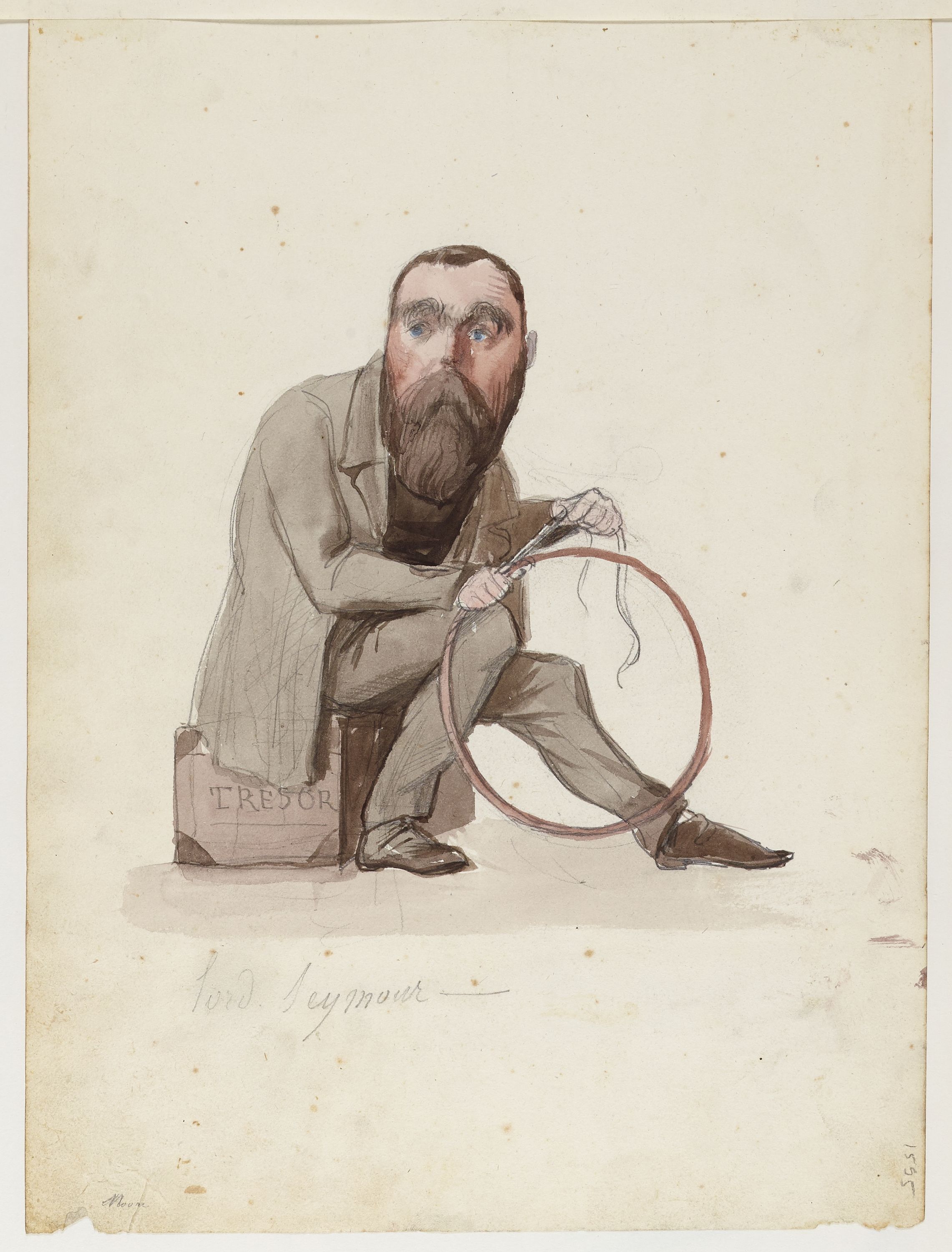 Anonyme, Portrait-charge d'un homme assis avec un cerceau (Lord Seymour, dit Milord l'Arsouille)