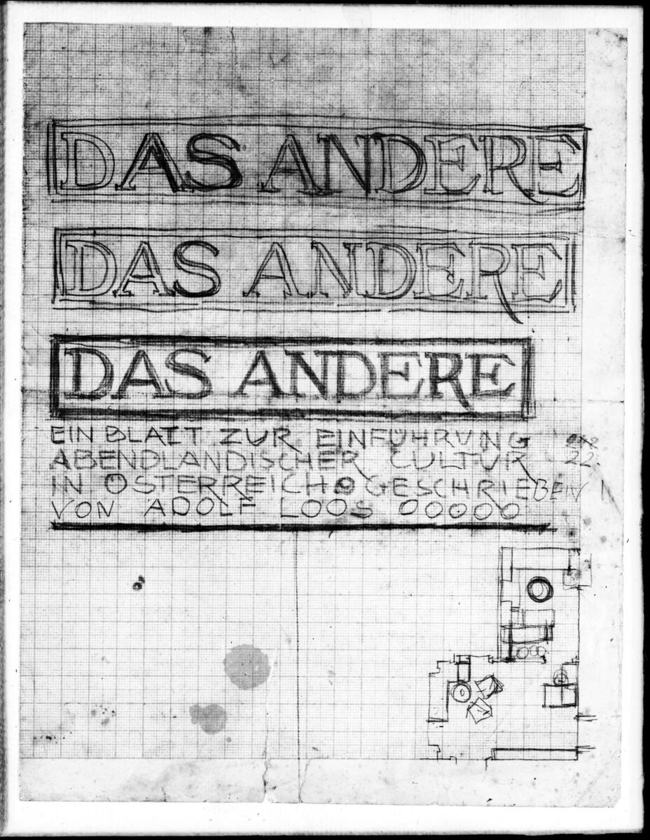 Anonym, Titelblattentwurf für Das Andere und Grundriss-Skizze