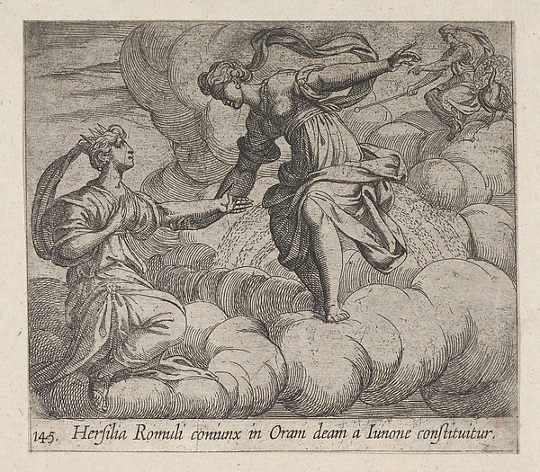 Antonio Tempesta, Plate 145: Hersilia Taken to the Heavens (Hersilia Romuli coniunx in Oram deam a Iunone constituitur), from Ovid's 'Metamorphoses'