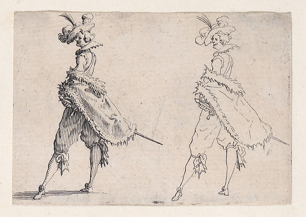 Jacques Callot, Le Gentilhomme au Manteau Posé sur la Hanche (Gentleman with his Mantle on his Hip), from "Les Caprices" Series A, The Florence Set