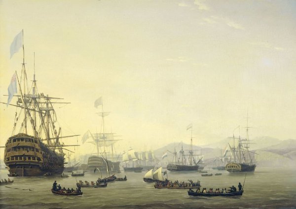 Nicolaas Baur, Council of War on board the 'Queen Charlotte', commanded by Lord Exmouth, prior to the Bombardment of Algiers, 26 August 1816