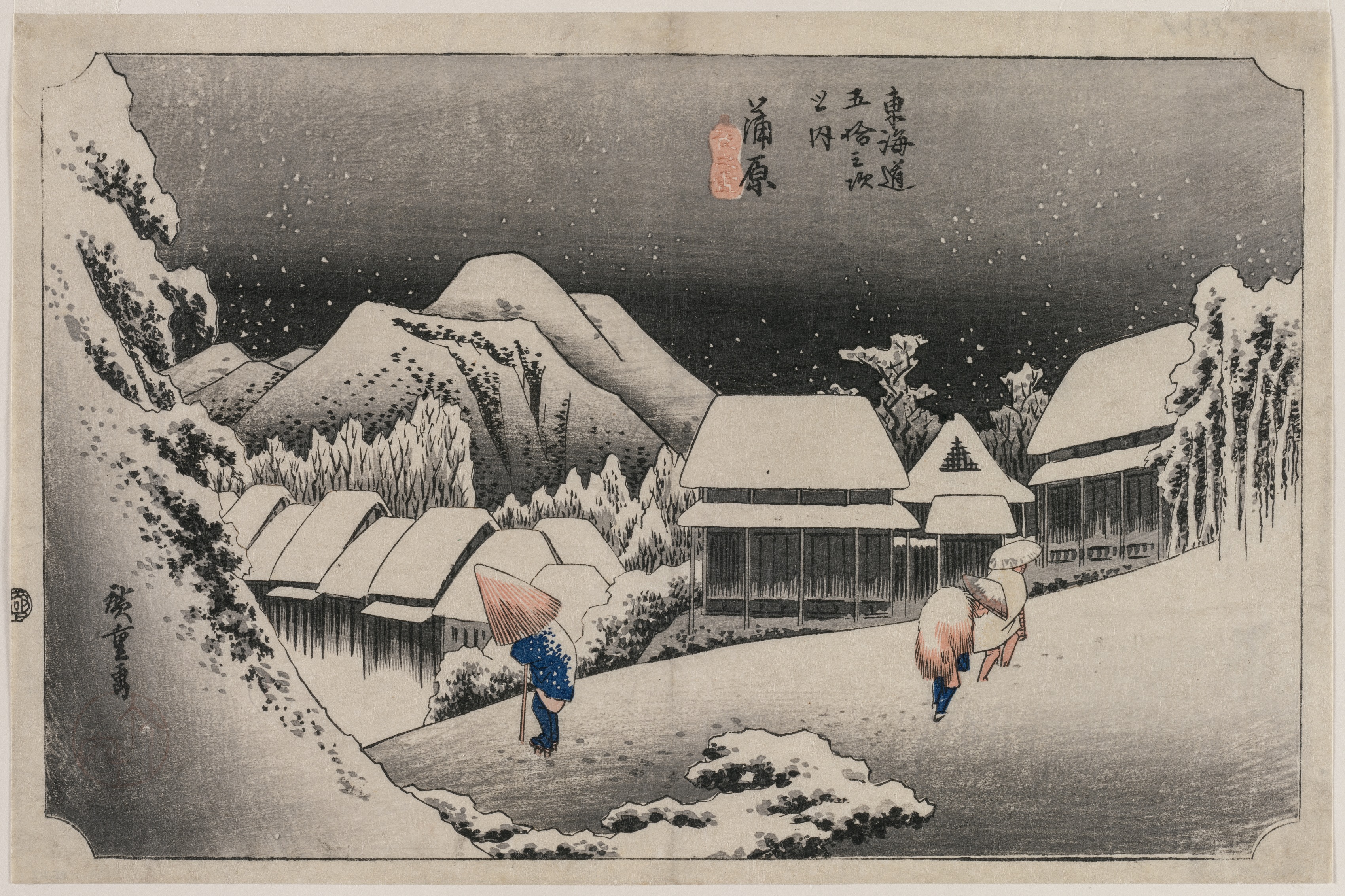Utagawa Hiroshige, Evening Snow at Kambara (number sixteen of the series Fifty-three Stations of the Tokaido)