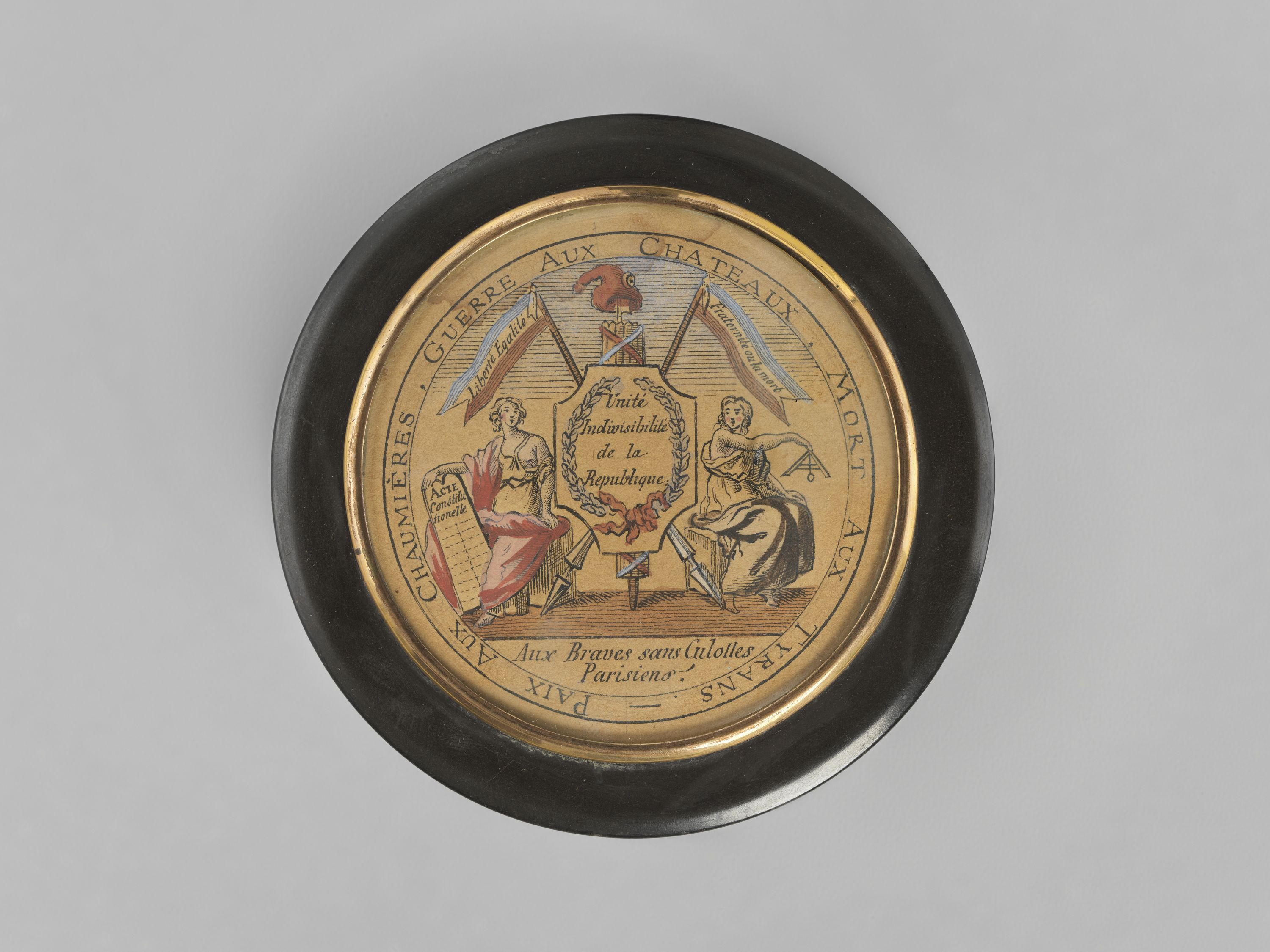 Anonyme, Tabatière avec l'inscription "Aux braves sans Culottes Parisiens"