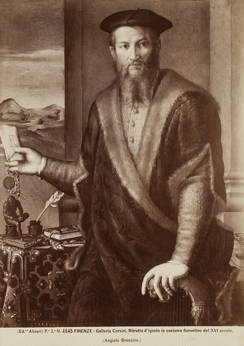 Fratelli Alinari, Agnolo Bronzino: Porträt eines Unbekannten im Florentiner Kostüm des 16. Jahrhunderts, Palazzo e Galleria Corsini, Florenz