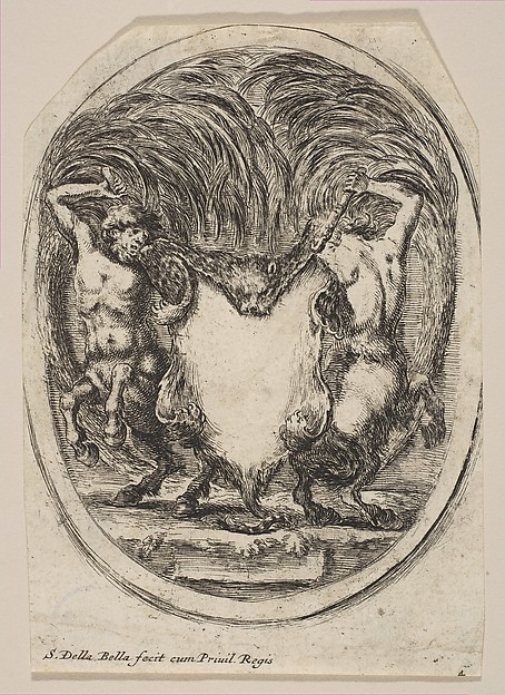 Stefano della Bella, Cartouche Formed by a Tiger Skin Flanked by Two Centaurs