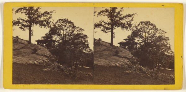 Edward and Henry T. Anthony & Co., A Visit to the "Central Park" in the Summer of 1863. Large Rocks and Summer House East of the Mall.