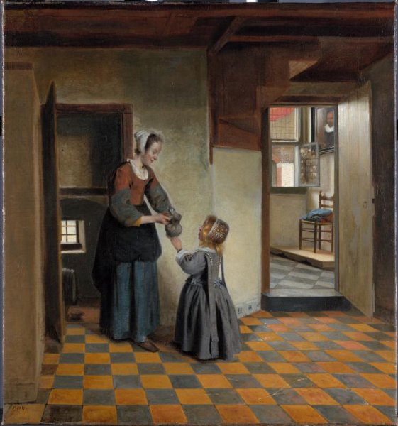Pieter de Hooch, A Maid with a Child in a Pantry