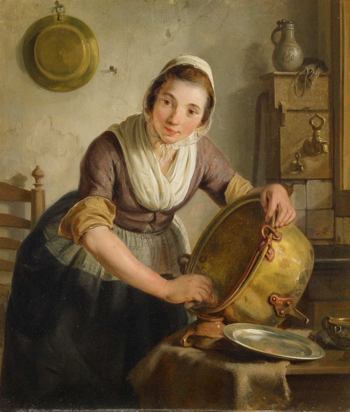 Adriaan de Lelie, Woman scrubbing a kettle