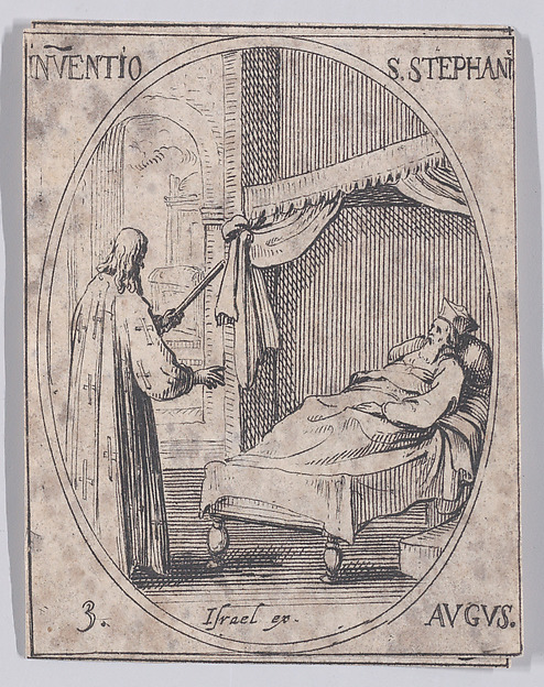 Jacques Callot, La Découverte du Corps de Saint Etienne (The Discovery of the Relics of St. Stephen), August 3rd, from "Les Images De Tous Les Saincts et Saintes de L'Année" (Images of All of the Saints and Religious Events of the Year)