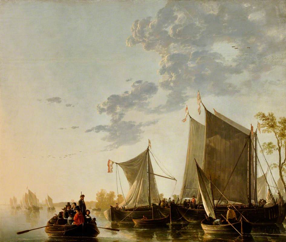 Aelbert Cuyp, Shipping on the Maas with a Party in a Rowing Boat