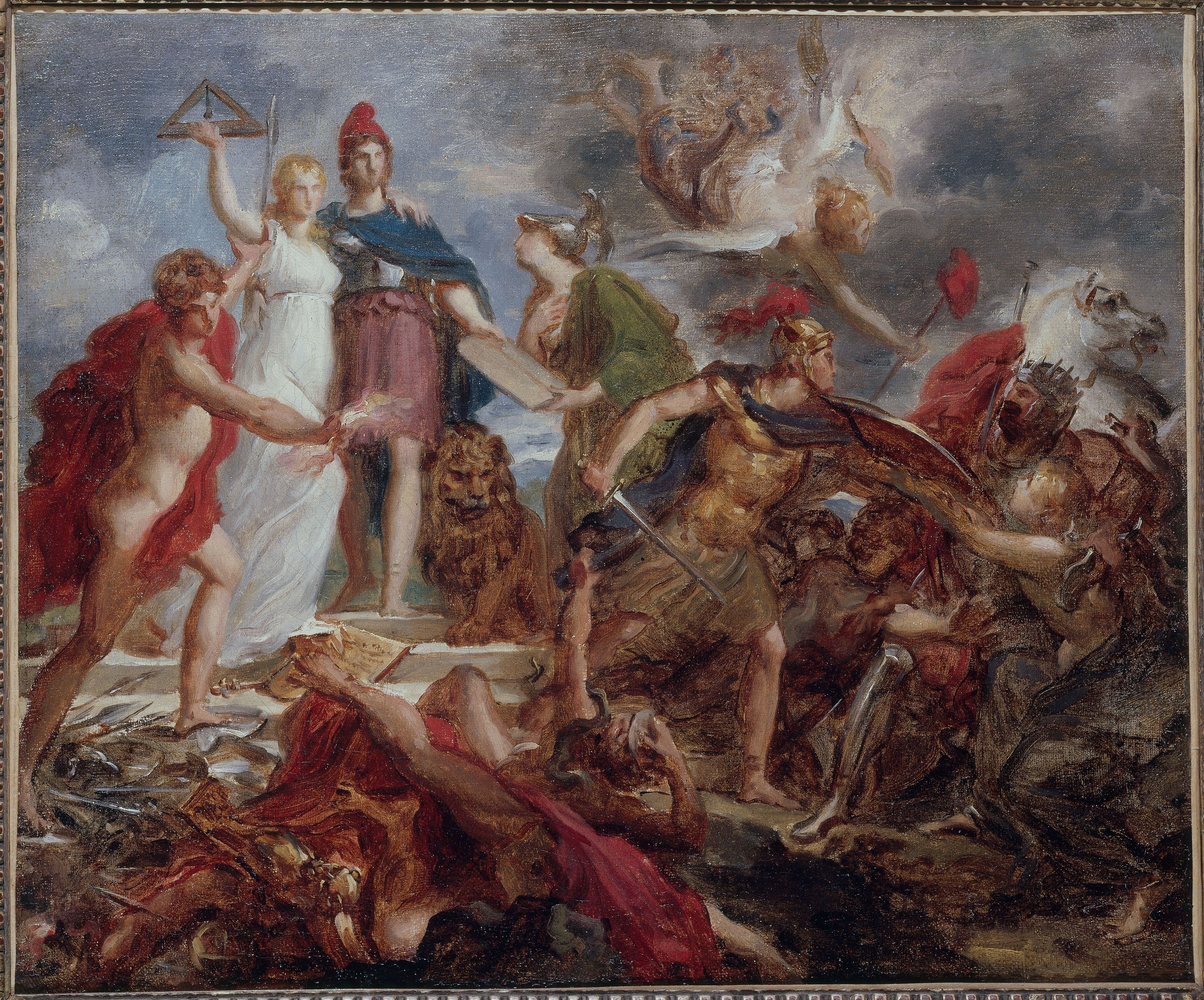 Anonyme, Allégorie révolutionnaire : La Liberté, l'Egalité et la Civilisation repoussant le Despotisme ; esquisse