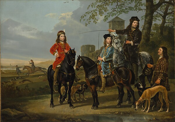 Aelbert Cuyp, Equestrian Portrait of Cornelis (1639–1680) and Michiel Pompe van Meerdervoort (1638–1653) with Their Tutor and Coachman