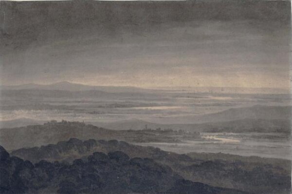 unknown, Mountainous landscape, with sea in the distance