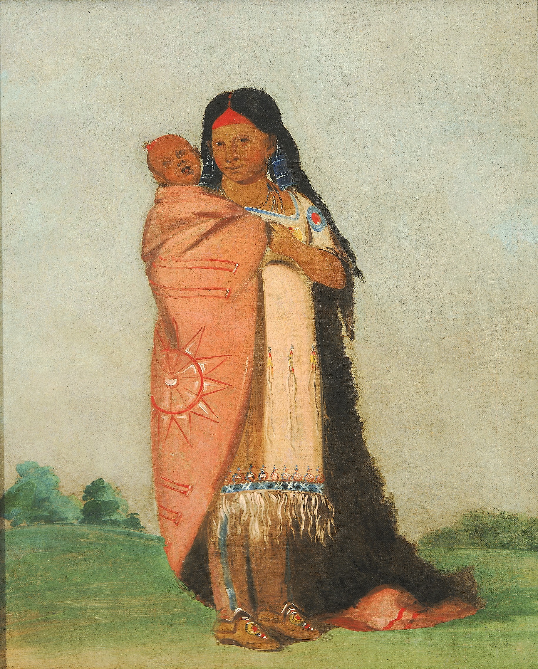 George Catlin, Tsee-moúnt, Great Wonder, Carrying Her Baby in Her Robe