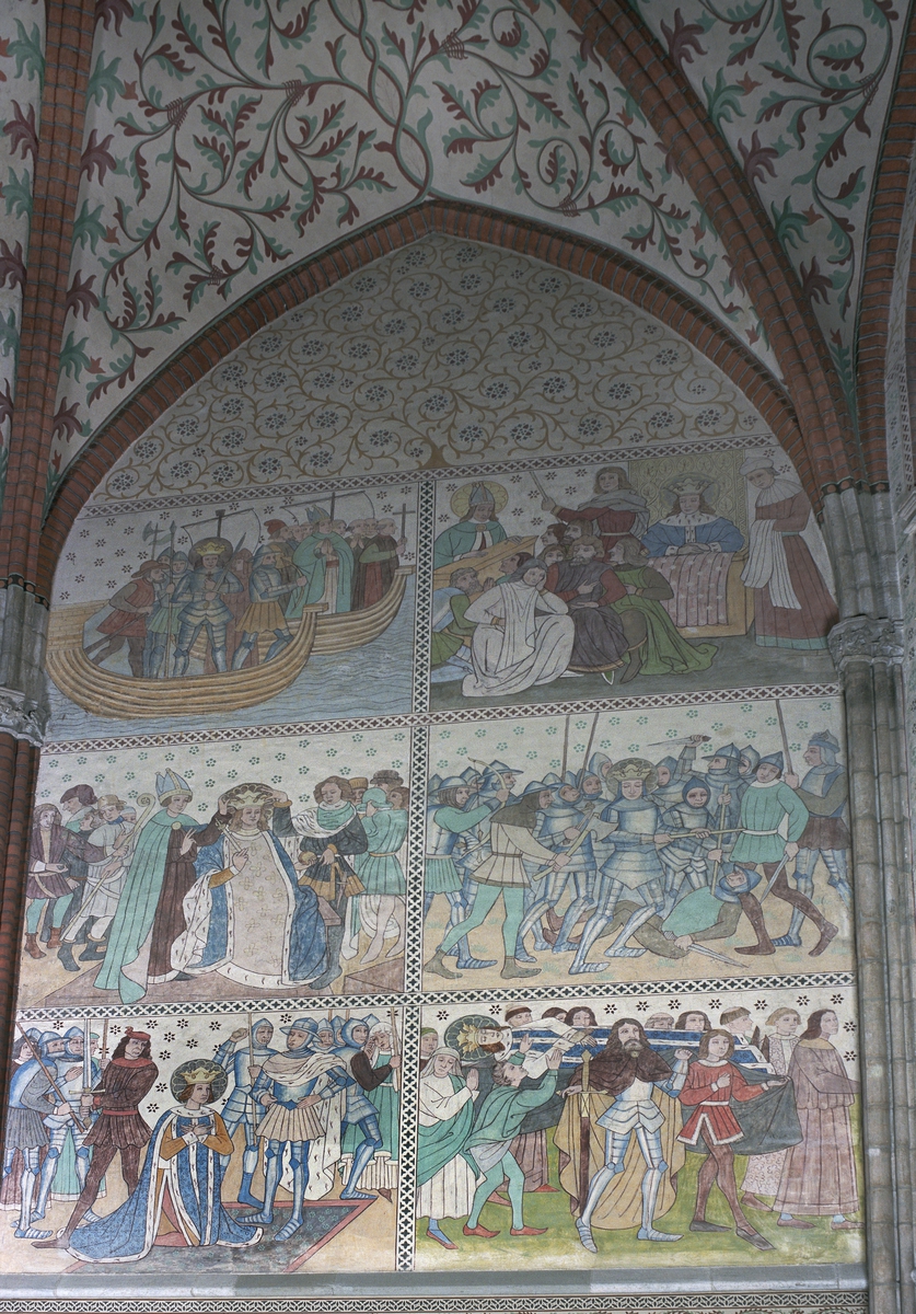 Olle Norling, Östra väggen i det De Geerska koret. Felaktigt restaurerade scener ur Sankt Olofs och jungfru Marias legender, Uppsala domkyrka, Uppsala 2008