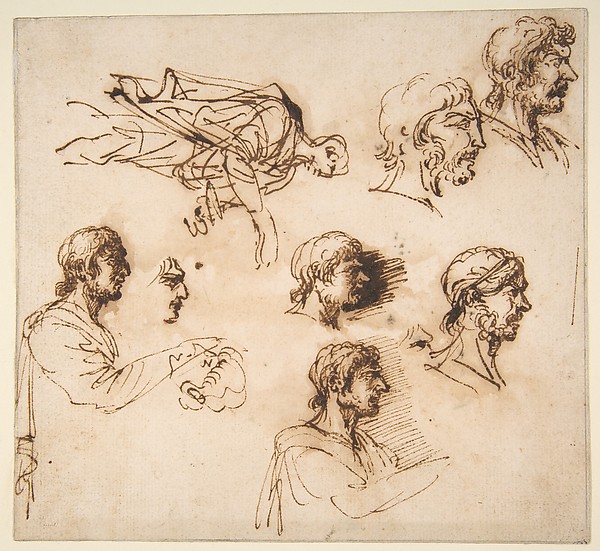 Salvator Rosa, Studies of a Man's Head in Profile, and of a Standing Male Figure