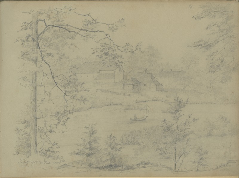 Anna von (autor) Krüdener, Landscape with river - Teilitz 1881 Translators (sheet from drawing block)