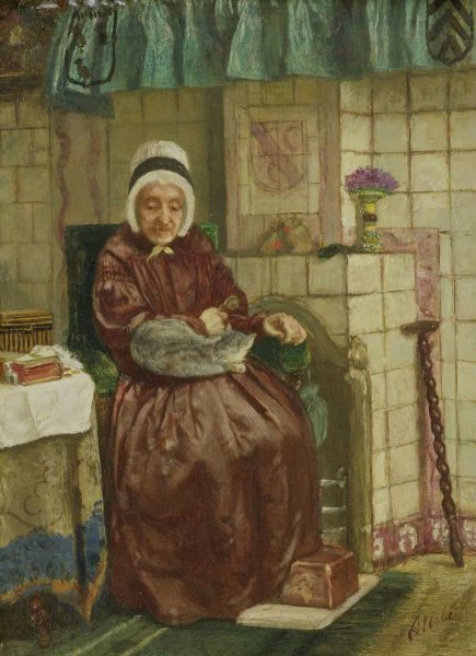 August Allebé, Old Woman by the Fireplace