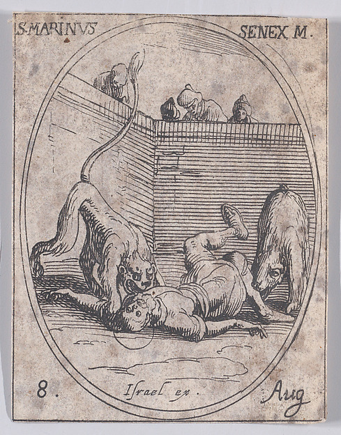 Jacques Callot, S. Marin, vieillard (St. Marinus, The Aged), August 8th, from "Les Images De Tous Les Saincts et Saintes de L'Année" (Images of All of the Saints and Religious Events of the Year)