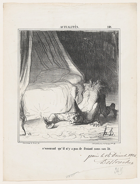 Honoré Daumier, Making sure that there is no Fenian under his bed, from 'News of the day,' published in Le Charivari, December 21, 1866