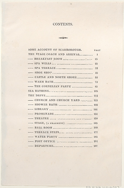 Thomas Rowlandson, Table of Contents