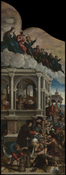 Bernard van Orley, Three Acts of Mercy: Giving the Thirsty to drink, Visiting the Sick and Sheltering Strangers