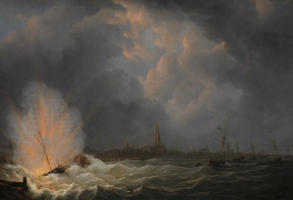 Martinus Schouman, The Explosion of Gunboat nr 2, under Command of Jan van Speyk, off Antwerp, 5 February 1831