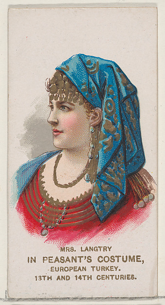W. Duke, Sons & Co., Mrs. Langtry in Peasant's Costume of European Turkey from the 13th and 14th Centuries, from the set Actors and Actresses, First Series (N70) for Duke brand cigarettes