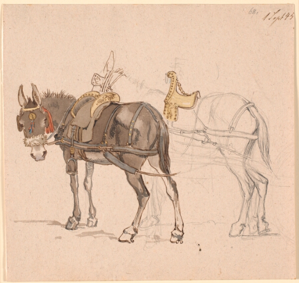 Johan Thomas Lundbye, To forspændte mulæsler