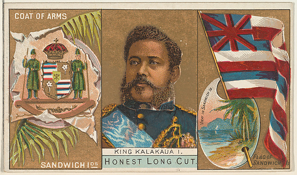 W. Duke, Sons & Co., King Kalakaua I, Sandwich Islands, from the Rulers, Flags, and Coats of Arms series (N126-1) issued by W. Duke, Sons & Co.
