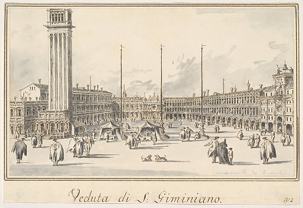 Giacomo Guardi, Piazza San Marco, Looking toward the Church of San Gemignano
