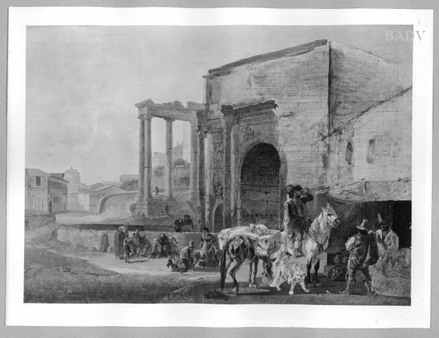 Heinrich Bürkel, Street scene near an old Roman arch