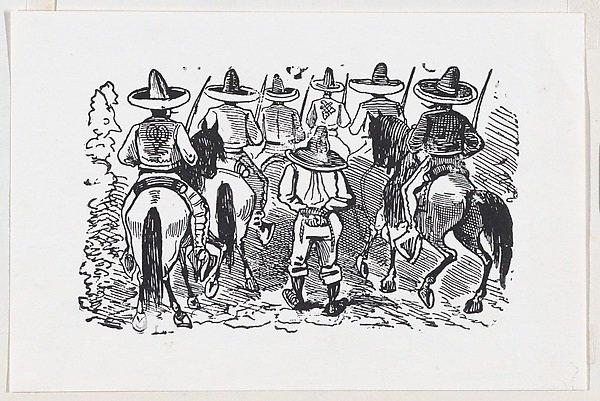José Guadalupe Posada, A group of Zapata followers on horseback from a broadside entitled 'Most wonderful miracle by the intercession of Our Most Blessed Lady of Perpetual Help worshipped in Cholula'