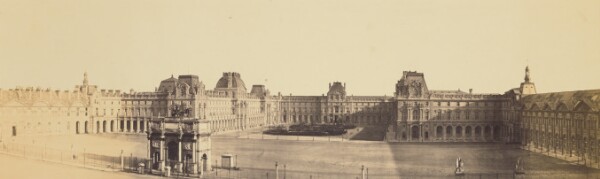 Édouard Baldus, [Panoramic View of the Nouveau Louvre, Cour Napoléon, and Carrousel, Taken from the Tuileries]