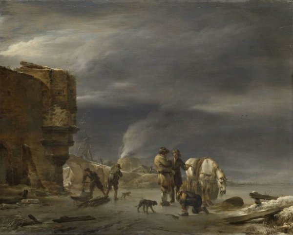 Nicolaes Pietersz Berchem, On the Ice near a Town