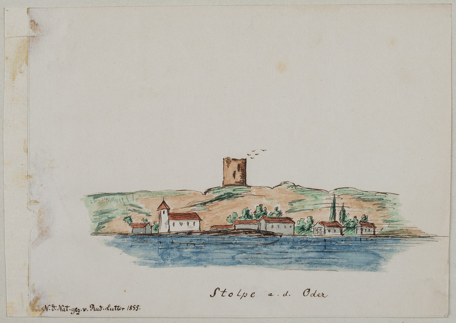 Rudolf Lutter, Stolpe/Oder: (Kr. Angermünde): Dorf und Bergfried von Osten