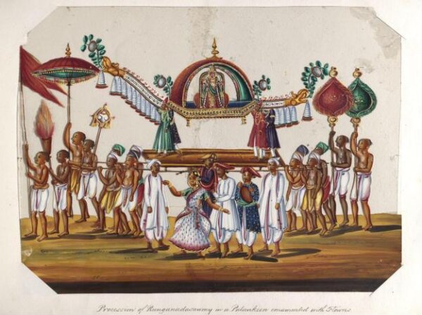 Unknown, One of twenty mica paintings depicting Hindu deities and festival processions with decorated cars.